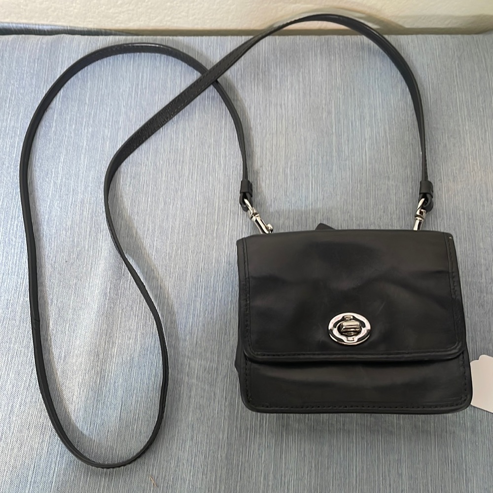 Black leather coach crossbody bag